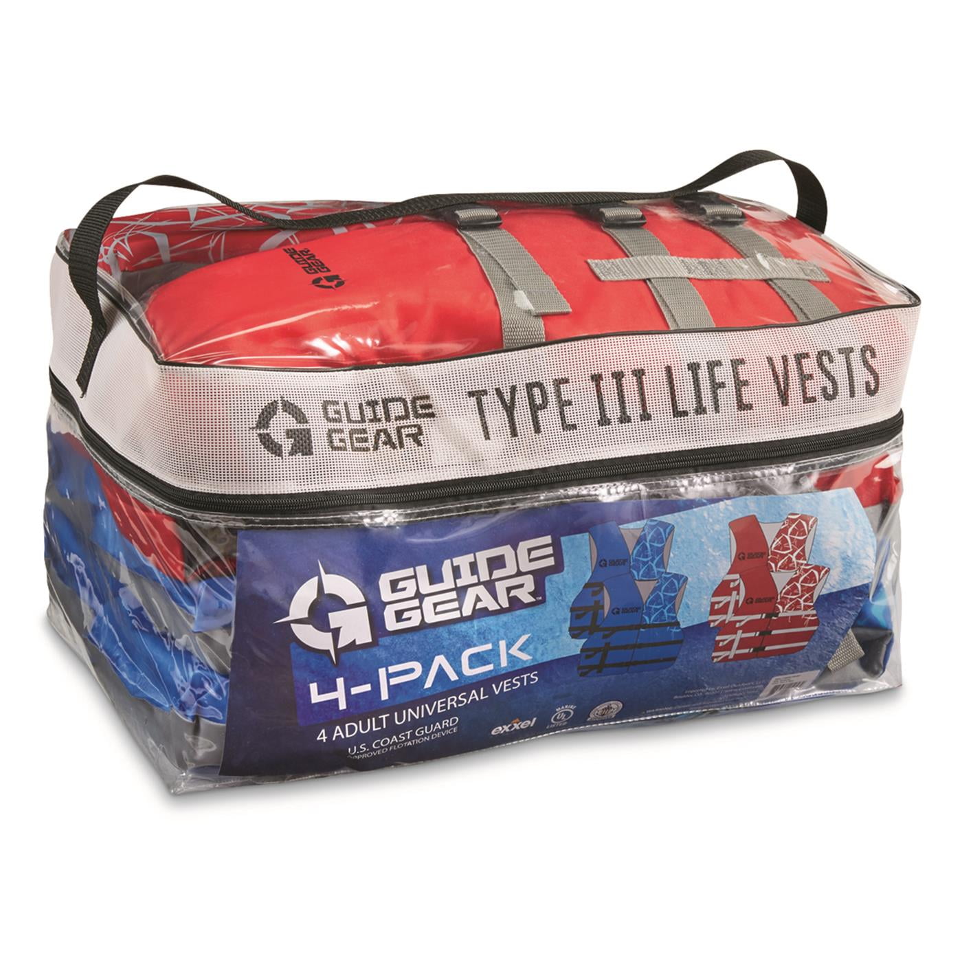 4-Pack Guide Gear Universal Adult Life Vests Jackets, Kayak Accessories, Fishing, Swim, Sailing, Type III