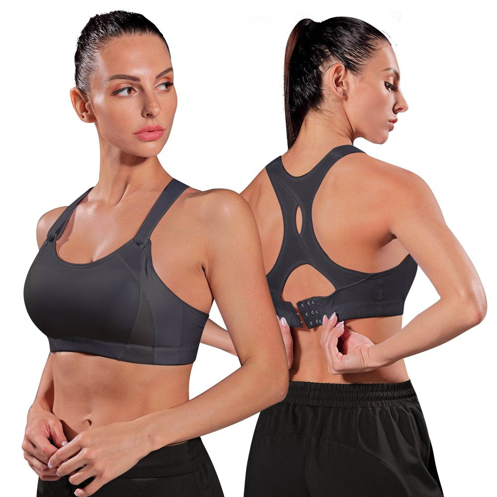 Women'S High Impact Racerback Running Sports Bras Wirefree Front Adjustable Workout Tops Bounce Control Gym Activewear Bra