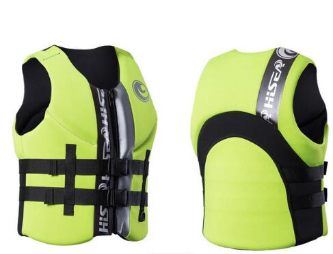 green neoprene life jackets front and back