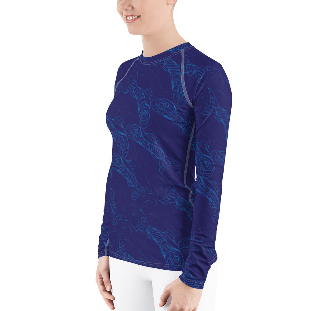 Women's Salmon Tessellation Long Sleeve Athletic Top (Rash Guard)