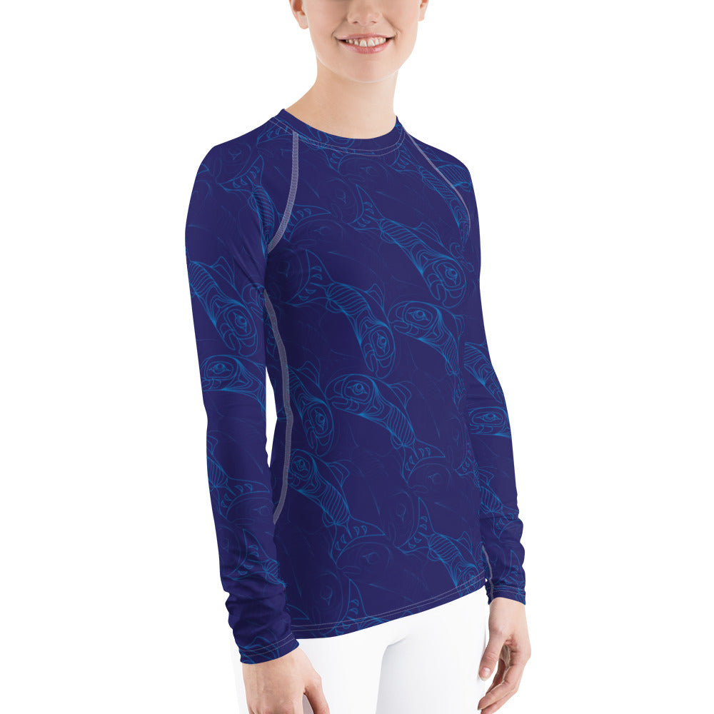 Women's Salmon Tessellation Long Sleeve Athletic Top (Rash Guard)