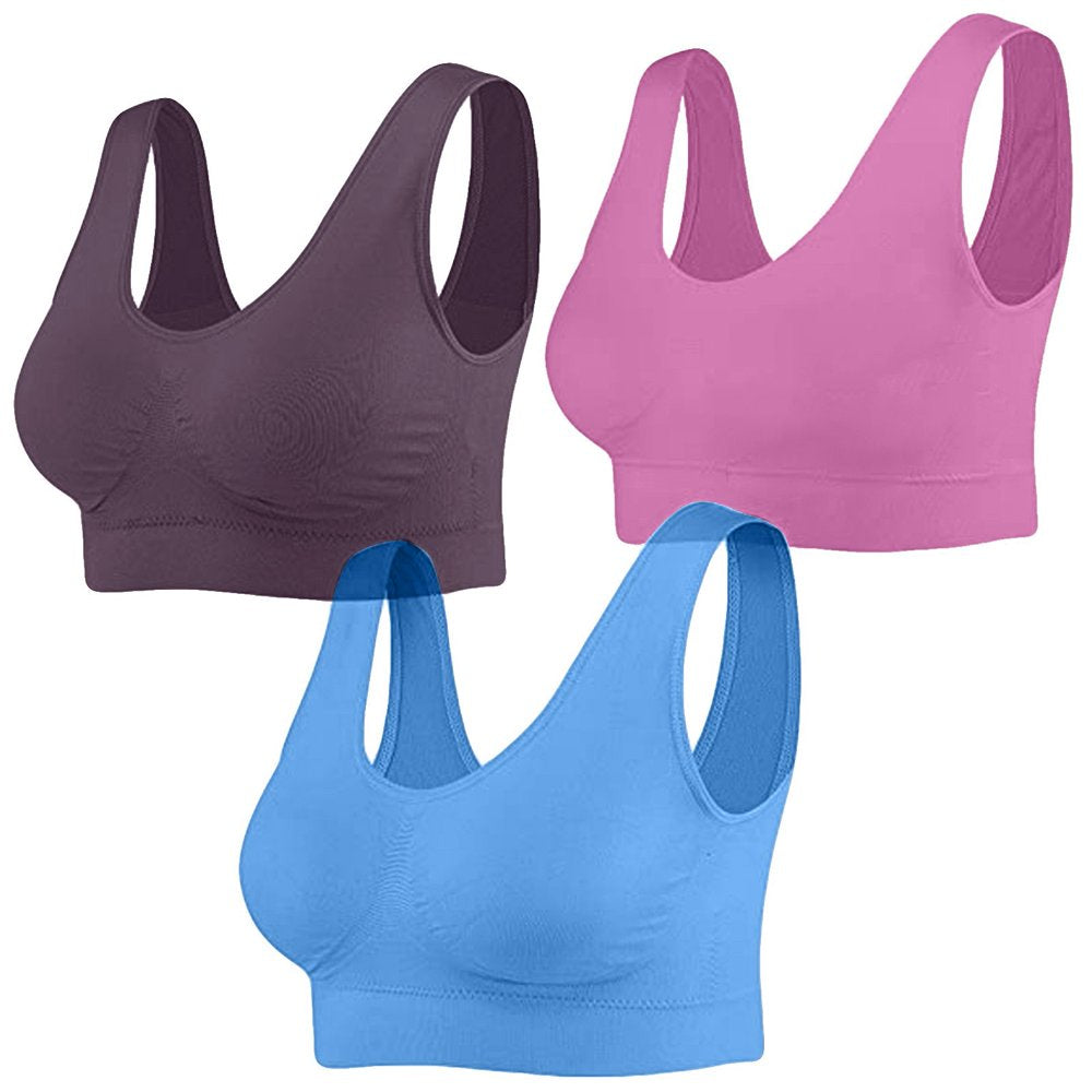 3-Pack Seamless Sports Bra Wirefree Yoga Bra with Removable Pads for Women Sports Bras for Women Gather Bra